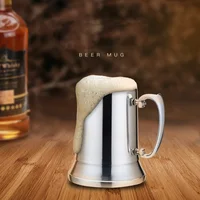 Double Layer 304 Stainless Steel Beer Mug Creative Handle Coffee Cup Breakfast Milk Cup Handle Wine Glass