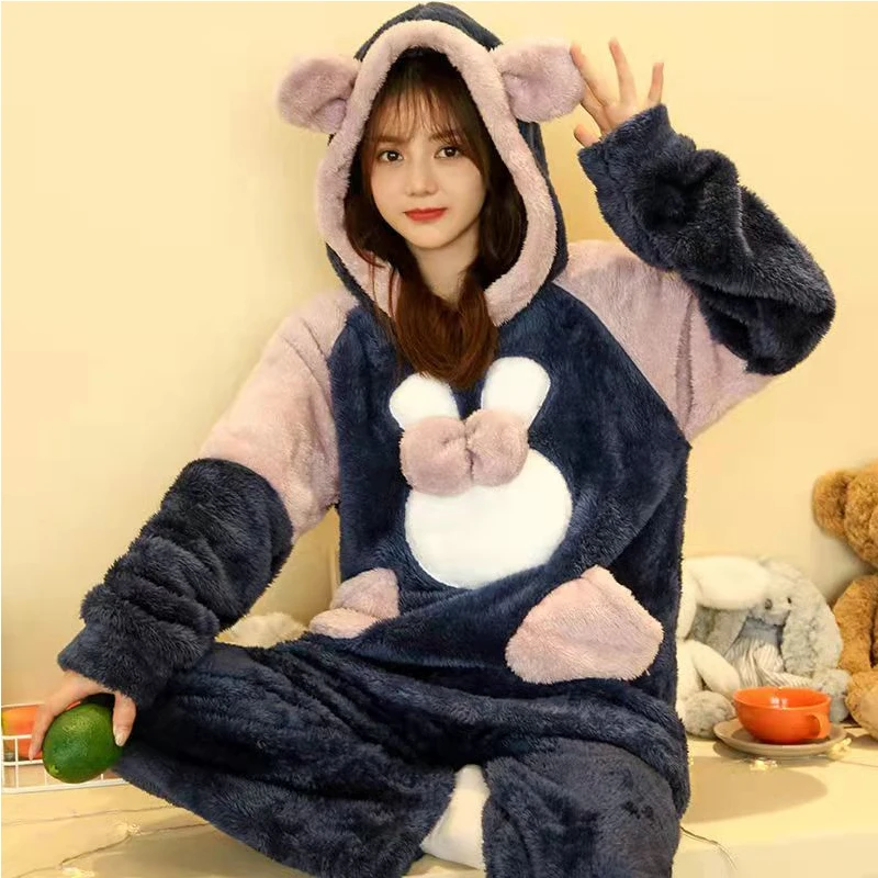 Плотная теплая Пижама для женщин бархатная женская зимняя фланелевая одежда сна