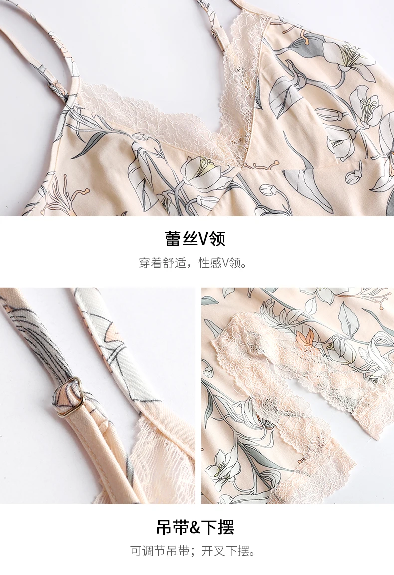 

BYSTELOTUS new women's underwear 2-piece set cotton print above knee robe & gown sets long sleeve gown and strap skirt