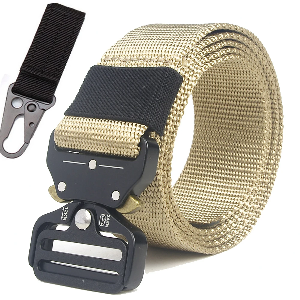 belt and 1 hook Тактический нейлоновый ремень 125 см, 135 см, военная металлическая Автоматическая пряжка, поясной ремень для мужчин на открытом воздухе, для страйкбола, охоты, армейского качества - Цвет: belt and 1 hook