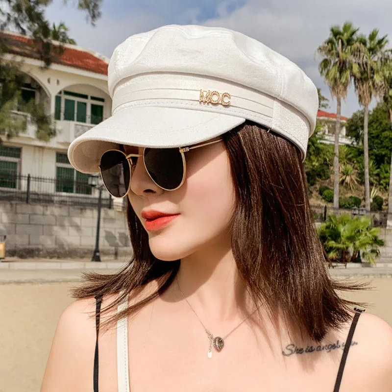 

Women Summer Hat Belt Octagonal Flat Cap Spring and Summer Cotton Female Navy Hats for Women Male Retro Beret Female Caps