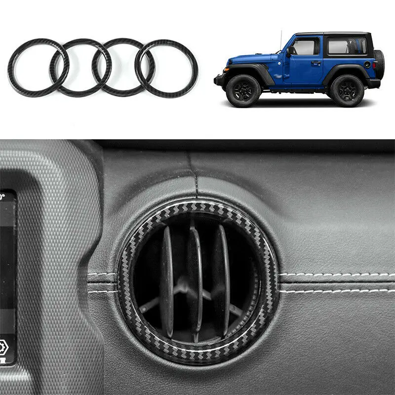 EIDRAN 4pcs Carbon Fiber Texture Dashboard Air Vent Outlet Cover Trim Ring Fit For Jeep Wrangler JL 2018 2019 | Автомобили и