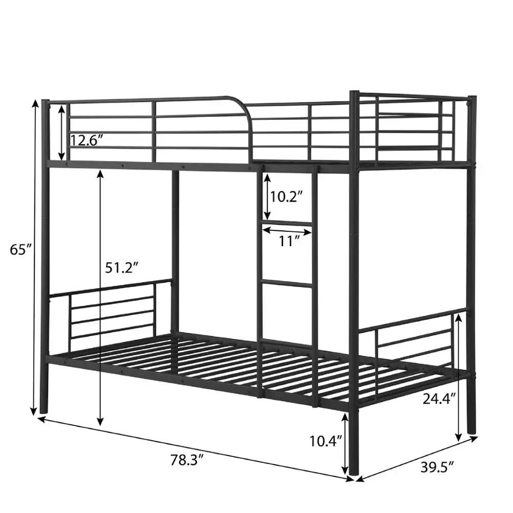 

Twin Over Twin Bunk Beds Loft Bed Frame Metal with Stairs Kids Adults Children Guestroom Bedroom Furniture White/Black/Gray