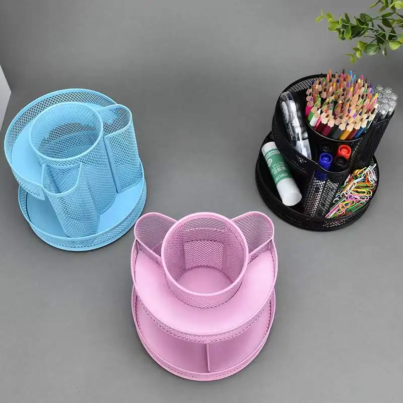 Вращающийся черный металлический сетчатый Настольный держатель для ручек