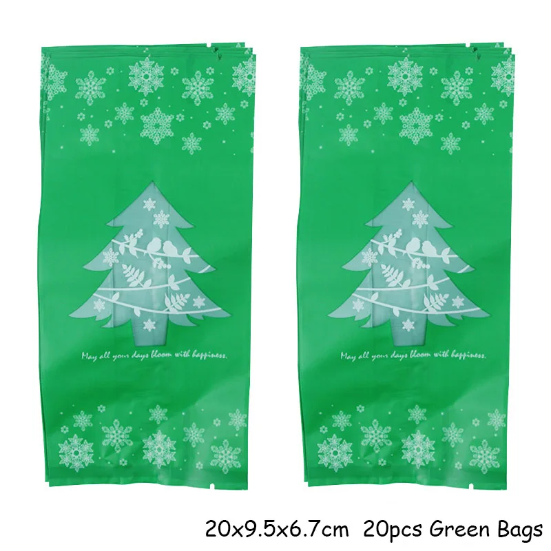 20pcs Green Bags Рождественская коробка для конфет Рождественская вечеринка мешок для печенья Подарочная коробка Рождественские украшения для дома упаковочные коробки Navida Natal украшение - Цвет: 20pcs Green Bags