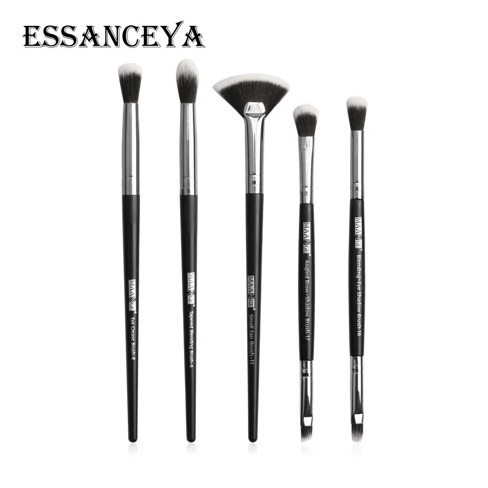 5pcs black silver ESSANCEYA Профессиональный набор кистей для макияжа 5/12 шт Тени для век Кисть для смешивания подводка для глаз для ресниц и бровей кисти инструменты для макияжа - Handle Color: 5pcs black silver