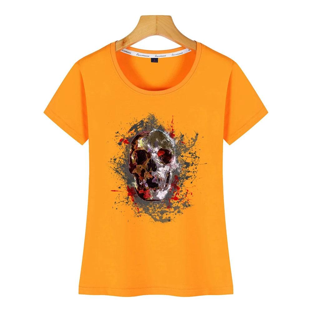 Женские топы футболка готический череп смерти разбрызгивание краски искусство