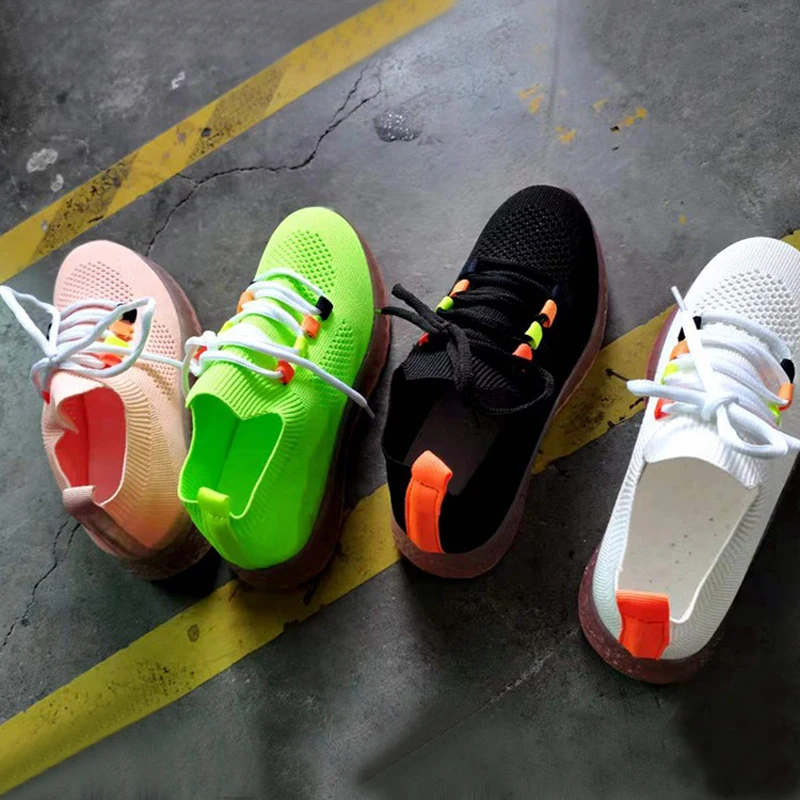 

New Sport Running Shoes Woman Colorful Lace Up Breathable Knitting Women Shoes Spring Summer Sneakers Women Socks Shoes WSH3807