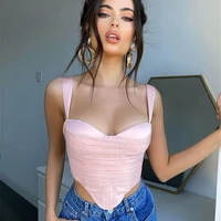 sexy sleeveless mesh tank top women pink spaghetti strap slim corset bustier 2021 summer backless crop top camisoles new