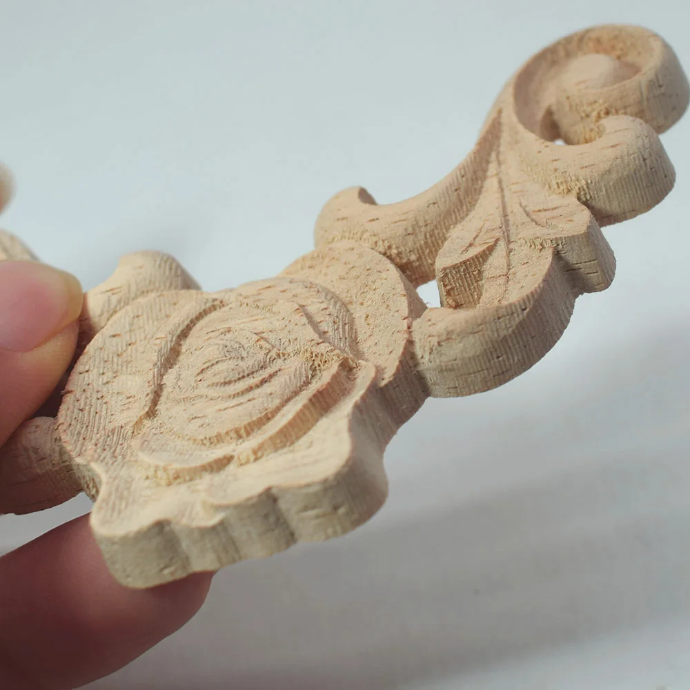

8/10/12CM Woodcarving Decorative Appliques Frame Wall Door Crafts Corner Furniture Unique Natural Floral Wood Carved Wooden
