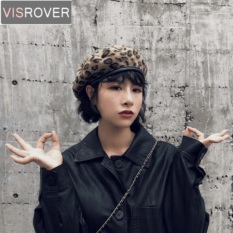 VISROVER новые женские Зимние береты с леопардовым принтом винтажные сексуальные шикарные береты из искусственного меха кролика вязаные шапки