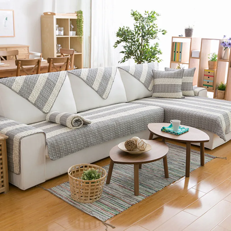 Хлопковый чехол для дивана бежевый клетчатый подушки подлокотника полотенце