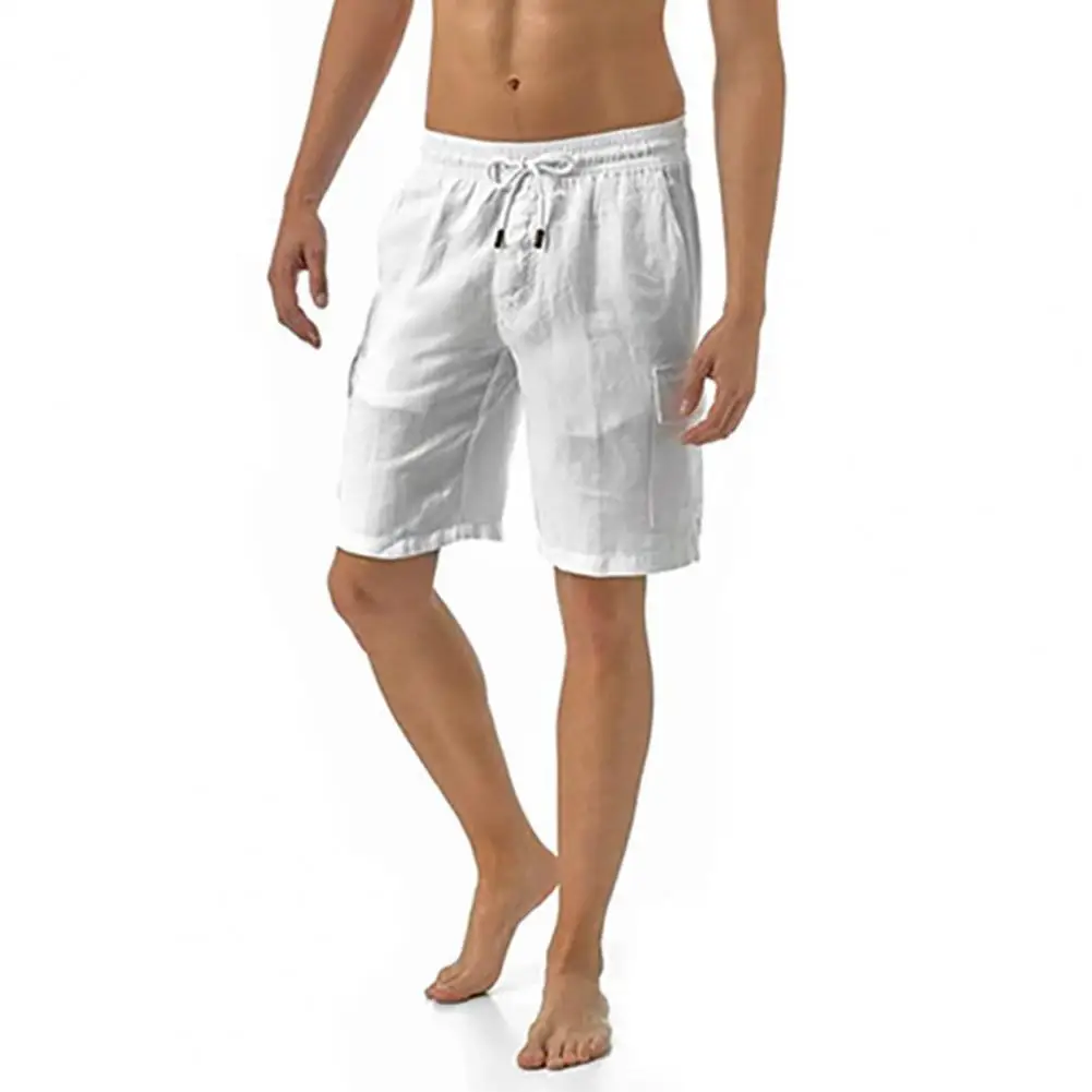 

Summer White Shorts Men Cargo Shorts Solid Color Drawstring Men All Match Multi Pockets Shorts Running Sport Shorts Men Casual