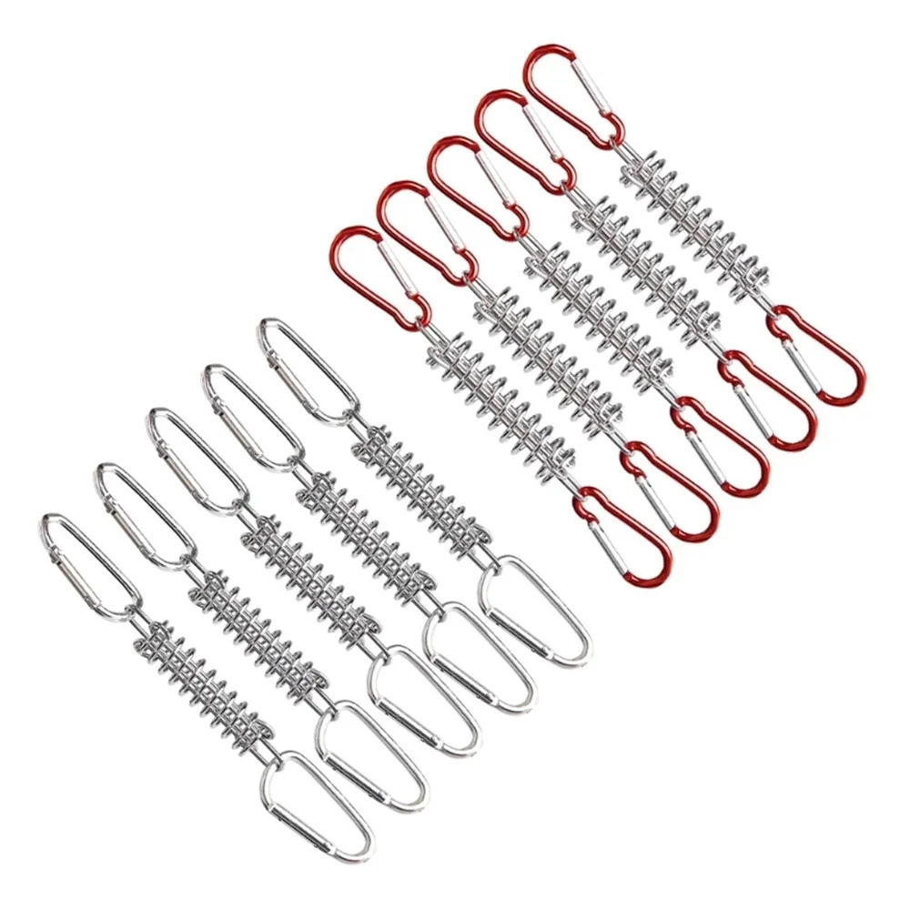 

5 Pcs Steel Tent Rope Tightener With Carabiner Clips Cord Adjuster Tensioner Outdoor Camping Windproof Spring Tent Buckle