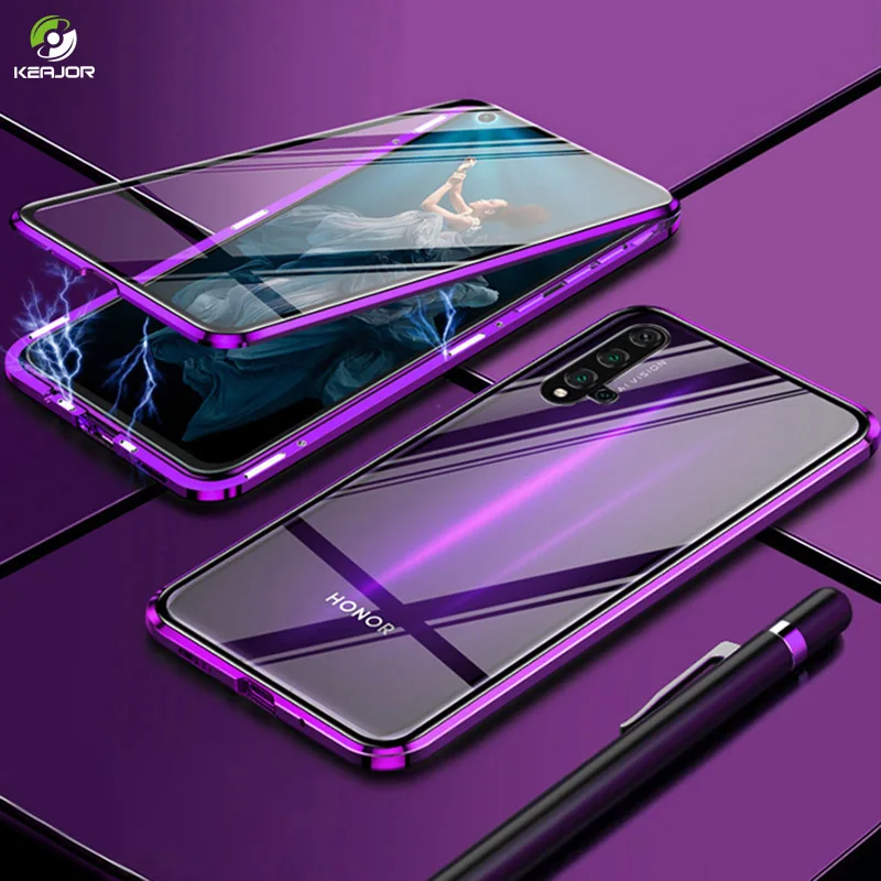 Магнитный чехол для Huawei Nova 5 T прозрачный двухсторонний из закаленного стекла
