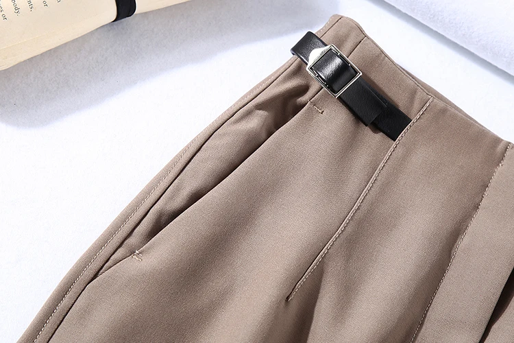 

Pants Pleated Women Slacks Buckle Decoration Solid Color High-waist Slacks Women's Casual Pants