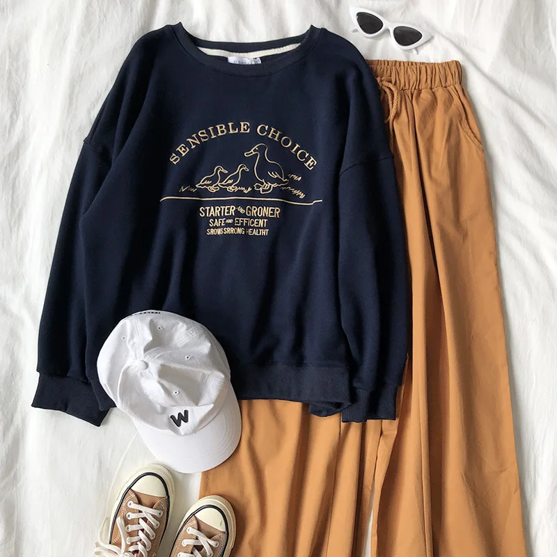 Свитшот женский с вышитой надписью Утенок свободная толстовка в стиле Харадзюку