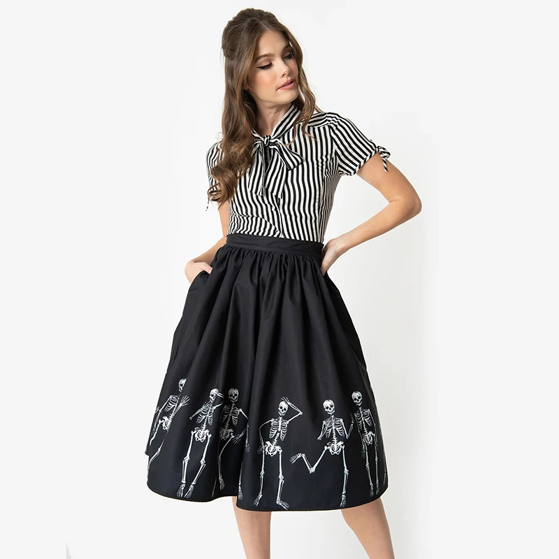 Женская плиссированная повседневная юбка на Хэллоуин с высокой талией и 3D