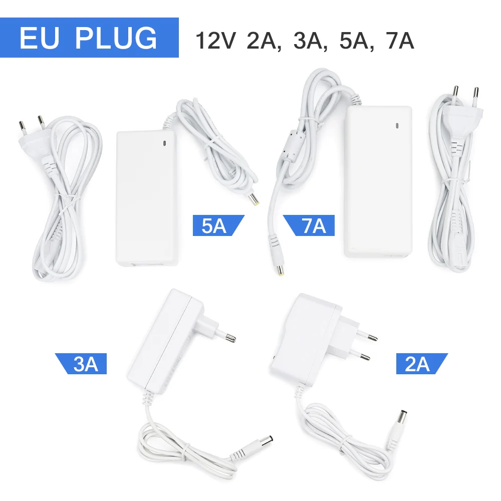 DC12 volt EU/US Lighting Transformer Power Supply 2A/ 3A/5A/7A White Adapter for 5.5x2.1mm Universal output caliber Charger | Освещение