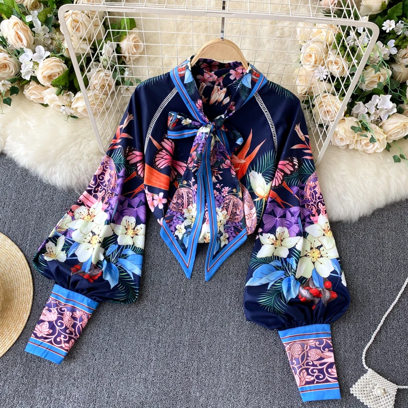 2021fashion chic two piece set womens suit printed long sleeve blouse tops and high waist shorts female office suit outfits free global shipping