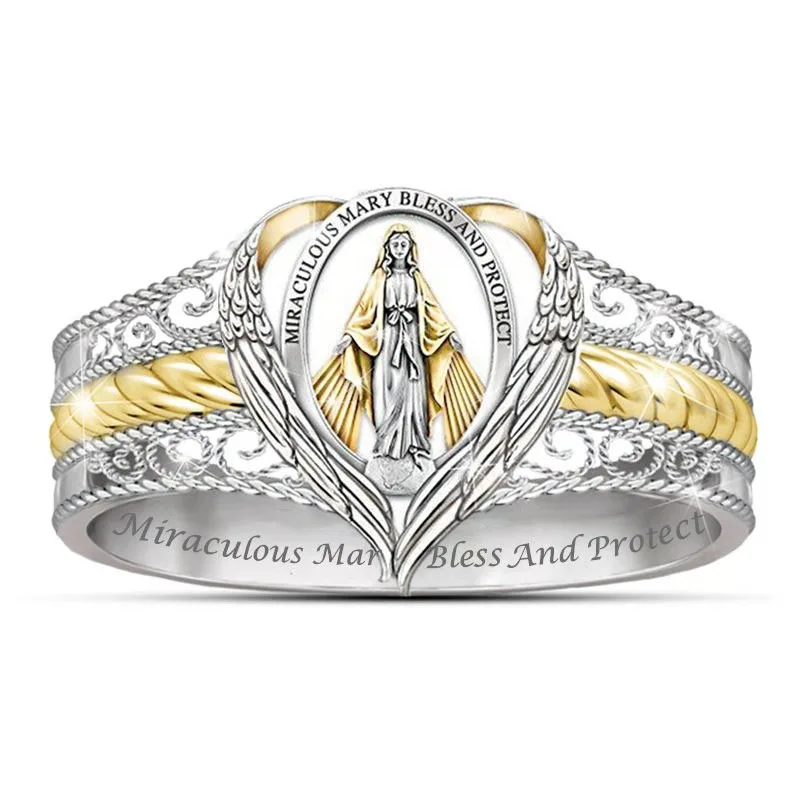 

New Fashion Ring Love Heart Lettering Virgin Mary Jewelry Tag Heart Ring