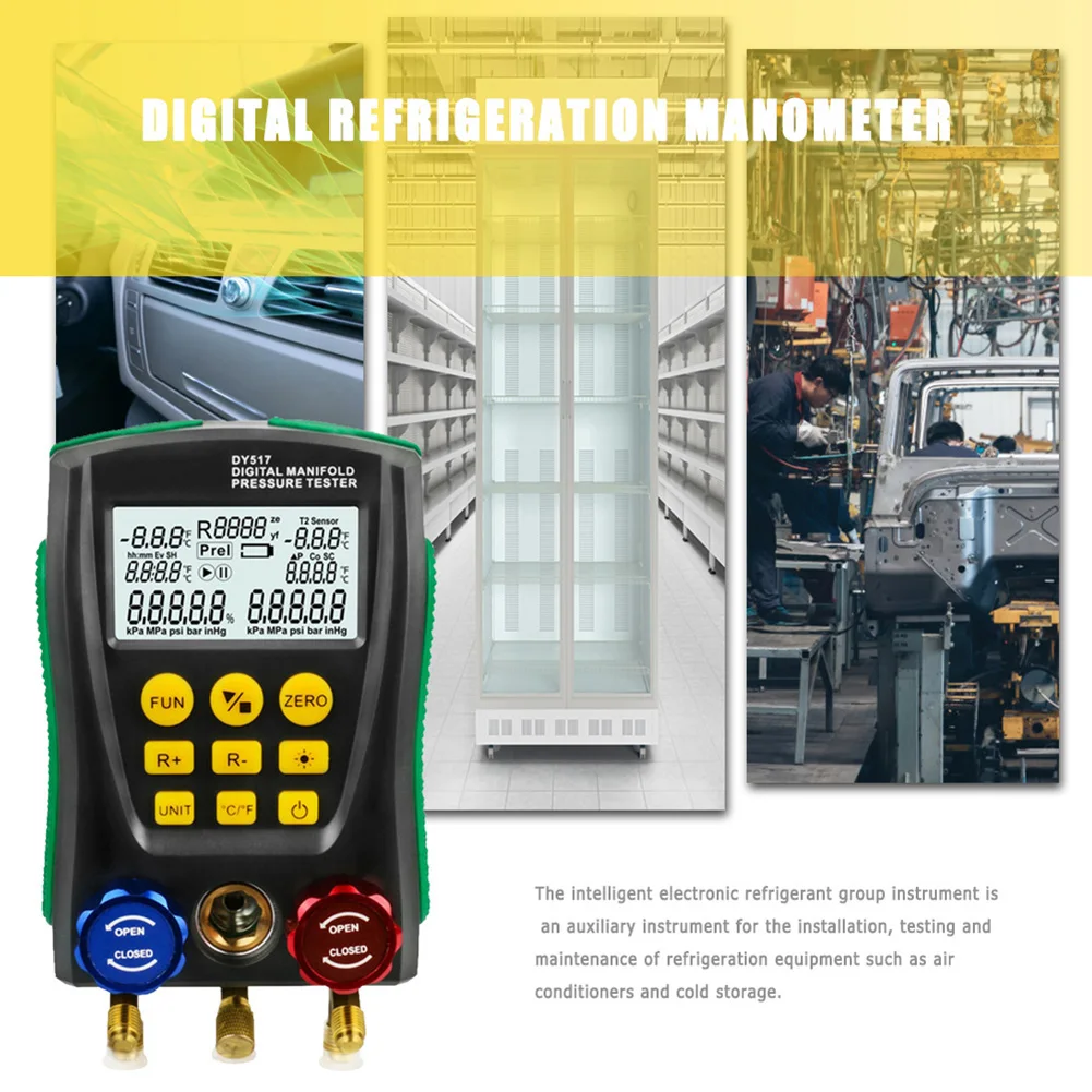 Medidor de presión manométrica colector Digital refrigeración de aspiradora probador de colector de presión Monitor de fuga Detector medidor de refrigerante