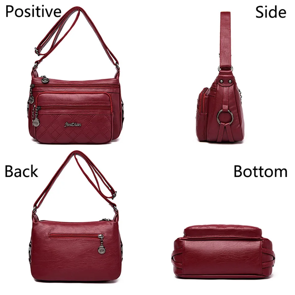 Three-layer zipper Women crossbody bags for women bag over shoulder High Quality Leather Messenger Bags sac a main tote Bolsas