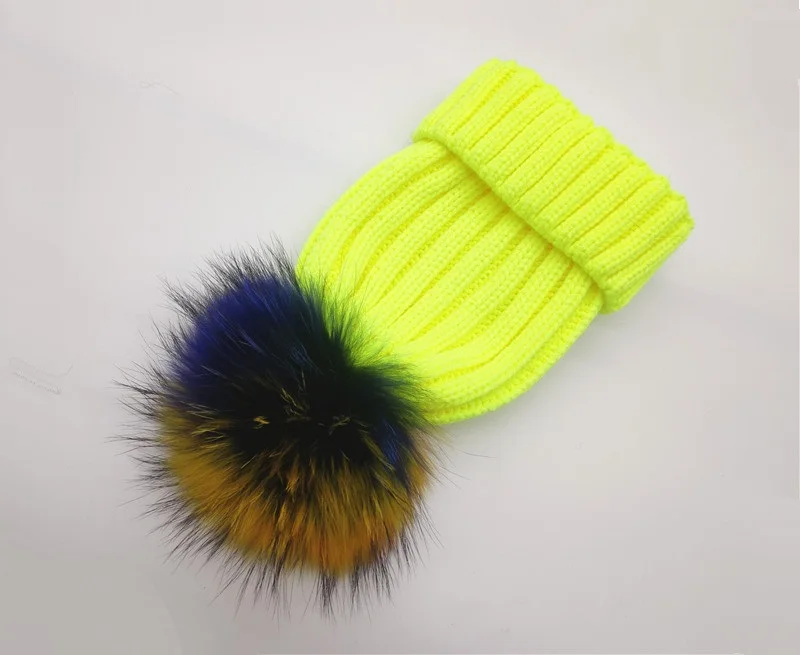 Зимняя детская вязаная шапка с помпоном из натурального Лисьего меха для