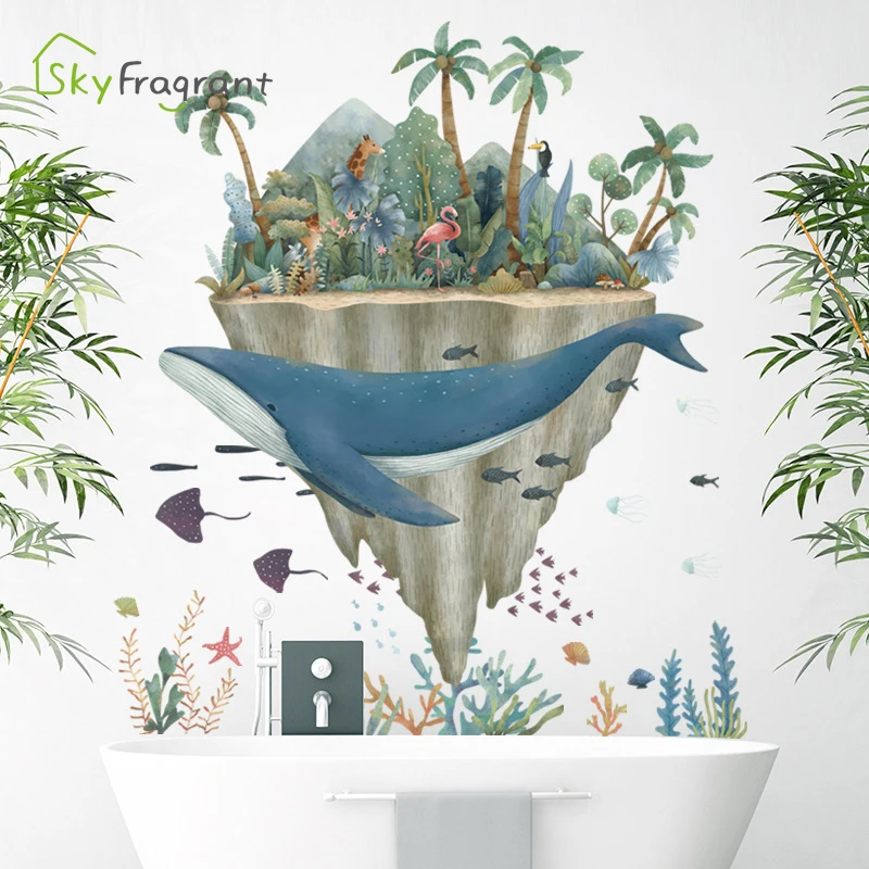 Креативная Наклейка на стену в виде мультяшного Кита морского животного