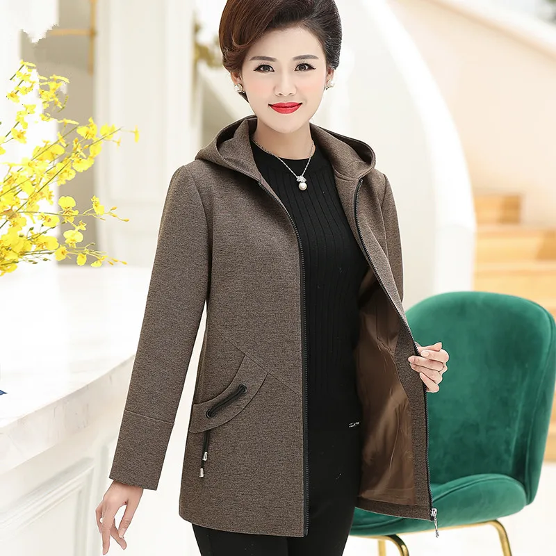 gray UHYTGF 4XL Plus size jacket women Fashion hooded spring autumn wool coat temperament mom elegant woman coats casaco feminino 797 - Цвет: gray