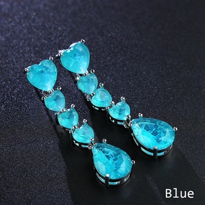 blue-white plated Длинные серьги Newranos с сердцем, натуральный камень, Винтажные серьги-гвоздики, уникальные серьги для женщин, модные ювелирные изделия EFX0031012 - Окраска металла: blue-white plated