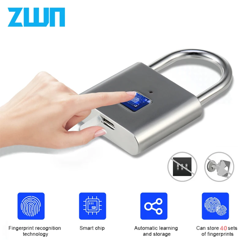 ZWN H1 БЕСКЛЮЧЕВОЙ USB Перезаряжаемый отпечаток пальца умный замок Быстрый разблокировка дверной замок металлический саморазвивающийся чип из цинкового сплава