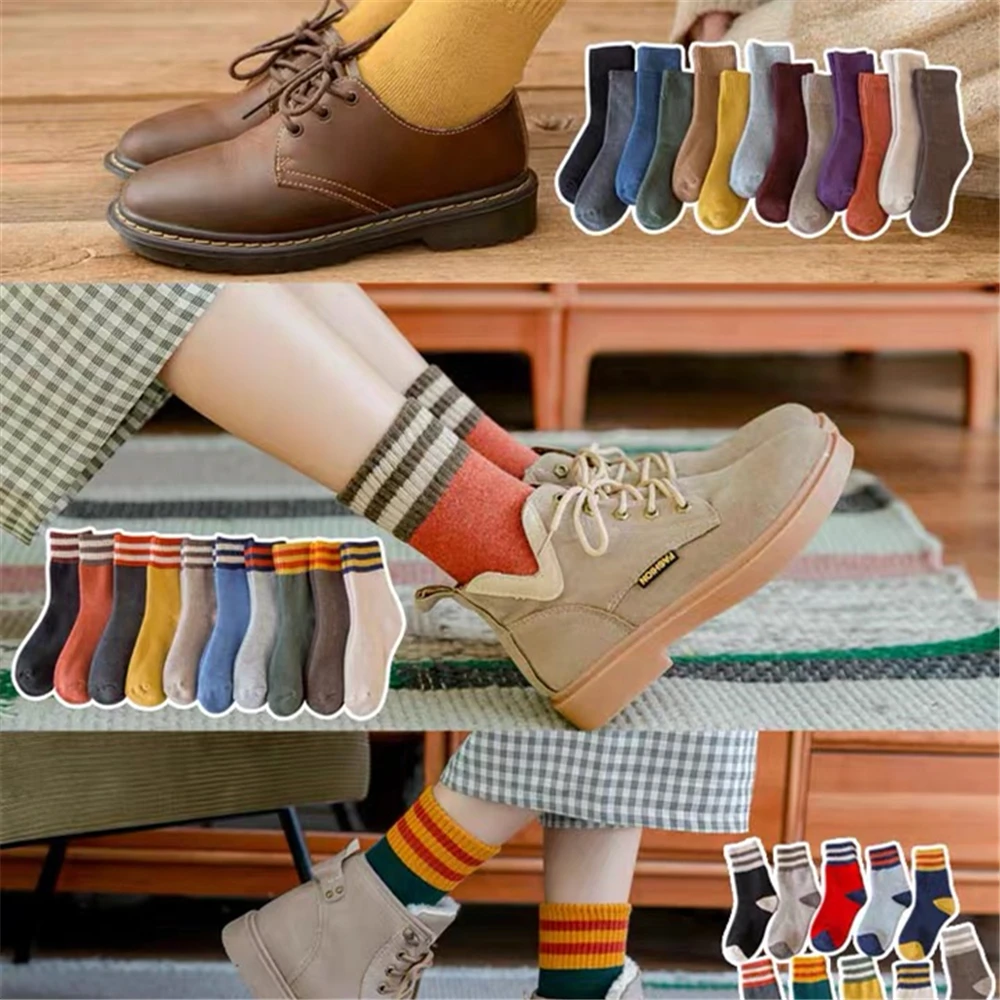 Women Winter Multicolor Plus Velvet Thick Cotton Socks Harajuku Japanese Casual Fashion Trend Funny Candy Color Cute Crew Socks
