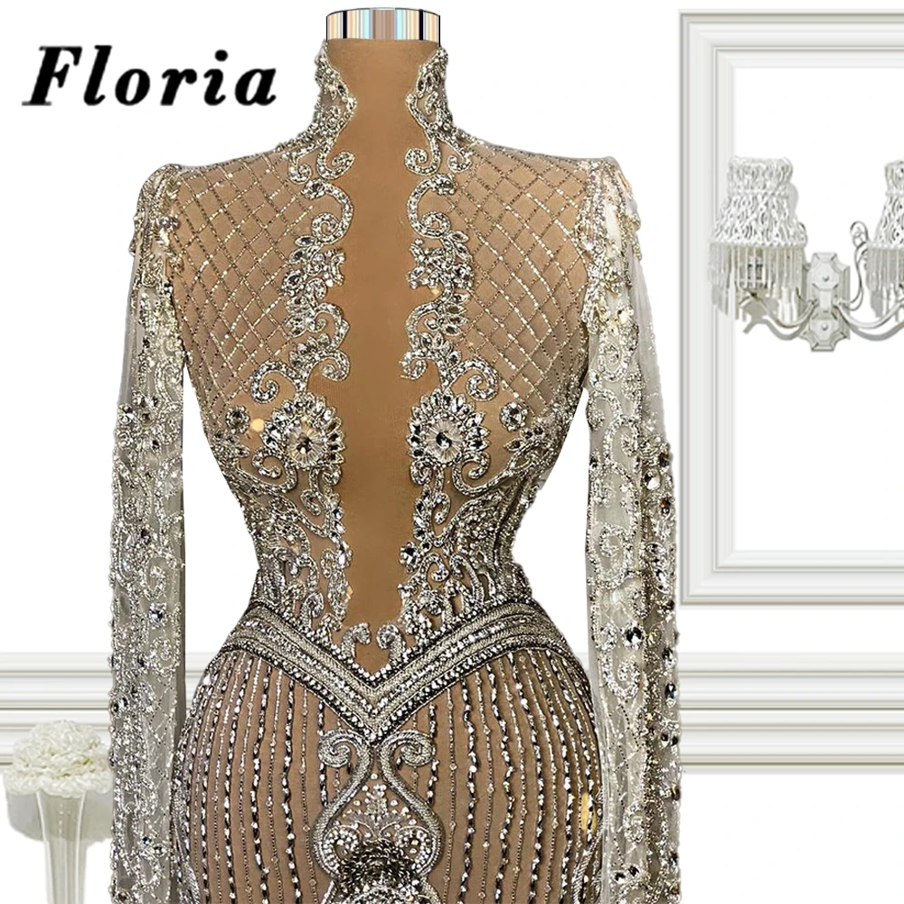 Gorgeous Middle East Celebrity Dresses Beading Illusion Evening Gowns For Weddings Crystals African Prom Dress Evening Wear 2021