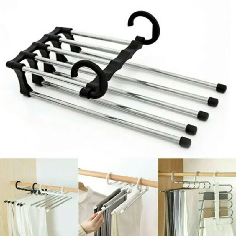 Hot Sale Magic 5 in 1 Multi-functional Pant Rack Shelves Space Safer Stainless Steel Wardrobe Clothing Hanger Clothes | Дом и сад