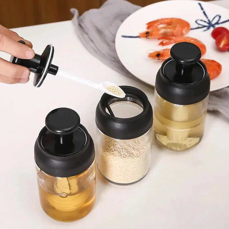 

250ML Glass Seasoning Kitchen Tools Spice Kit Bottles Pepper Spoon Seasoning Oil Brush Honey Container Food Set Storage Bottle