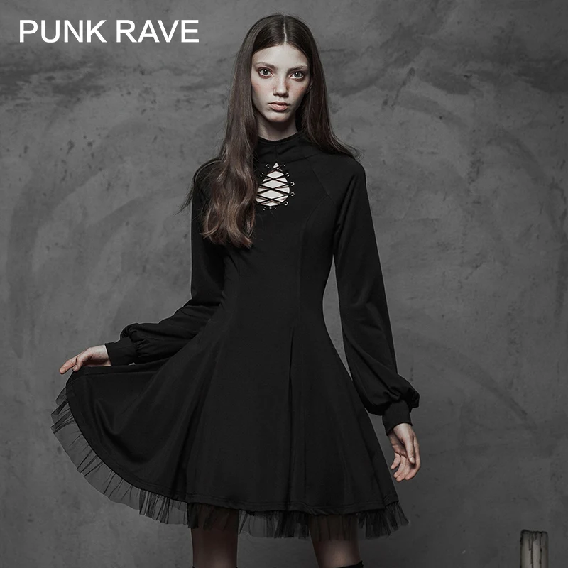Женское платье в стиле панк готическое Повседневное на бретельках с вырезами и