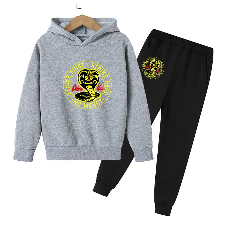 

2021 Fall New Cobra Kai Hoodie Set Cotton Children Hoodie Pants Two-Piece Set 4-14 Years Children Clothing Set Girls Boy Clothes