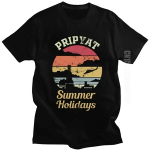 Футболка мужская с принтом Припять, хлопковая тенниска с надписью Power Station, Винтажная Майка, подарок в стиле ретро, летние каникулы