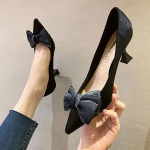 Women Sweet Yellow High Qualtiy Bow Tie Stiletto Heels Lady Cool Black Comfort Spring & Summer High Heel Shoes Zapatos E9261