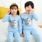 Пижама хлопковая для мальчиков и девочек, на осеньзиму, с длинным рукавом, на возраст 2, 4, 6, 8, 10, 12 лет