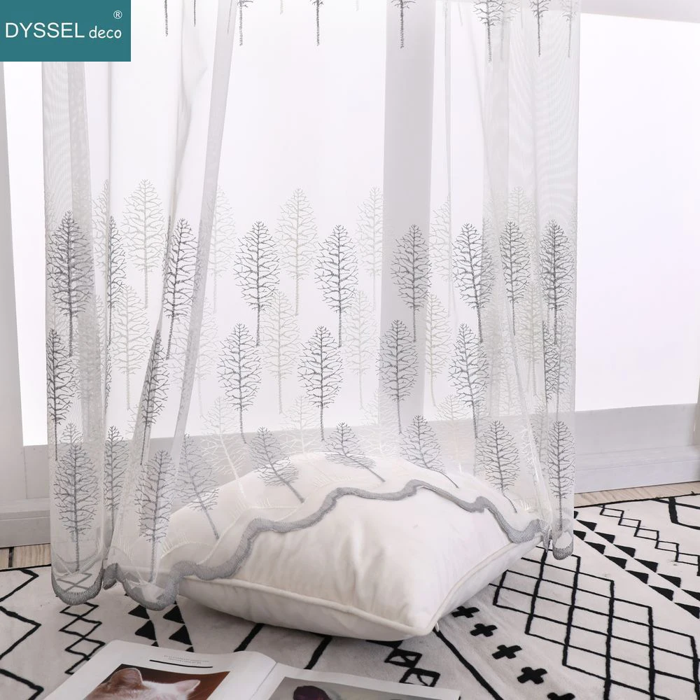 Современные прозрачные шторы из вуали с цветочной вышивкой в европейском стиле