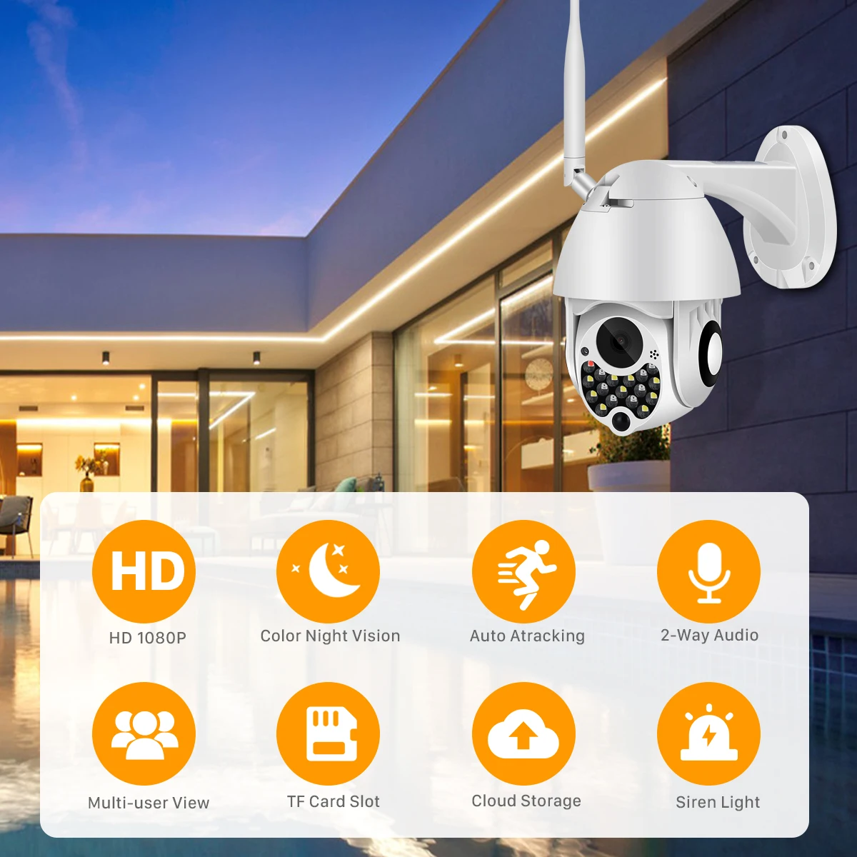 1080P световая сирена Wi-Fi ptz-камера 2MP автоматическое отслеживание облако Домашняя безопасность ip-камера 4X цифровой зум скорость купольная камера Открытый