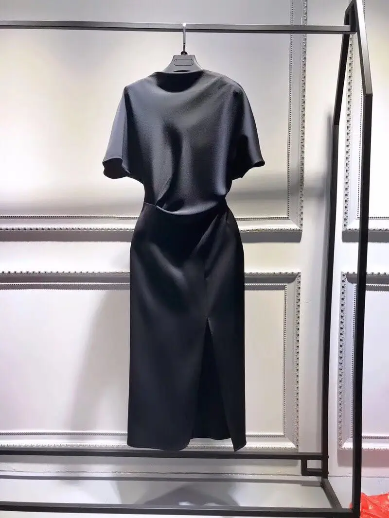 

Plus szie Women sexy dress top quality summer 2020 acetate elegant party batwing sleeve twist slit pencil dress black burgundry