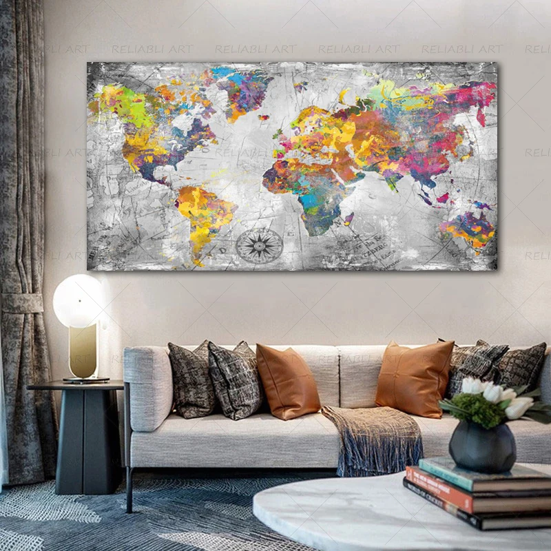 Карта мира холст живопись винтажные постеры и принты домашний декор современные