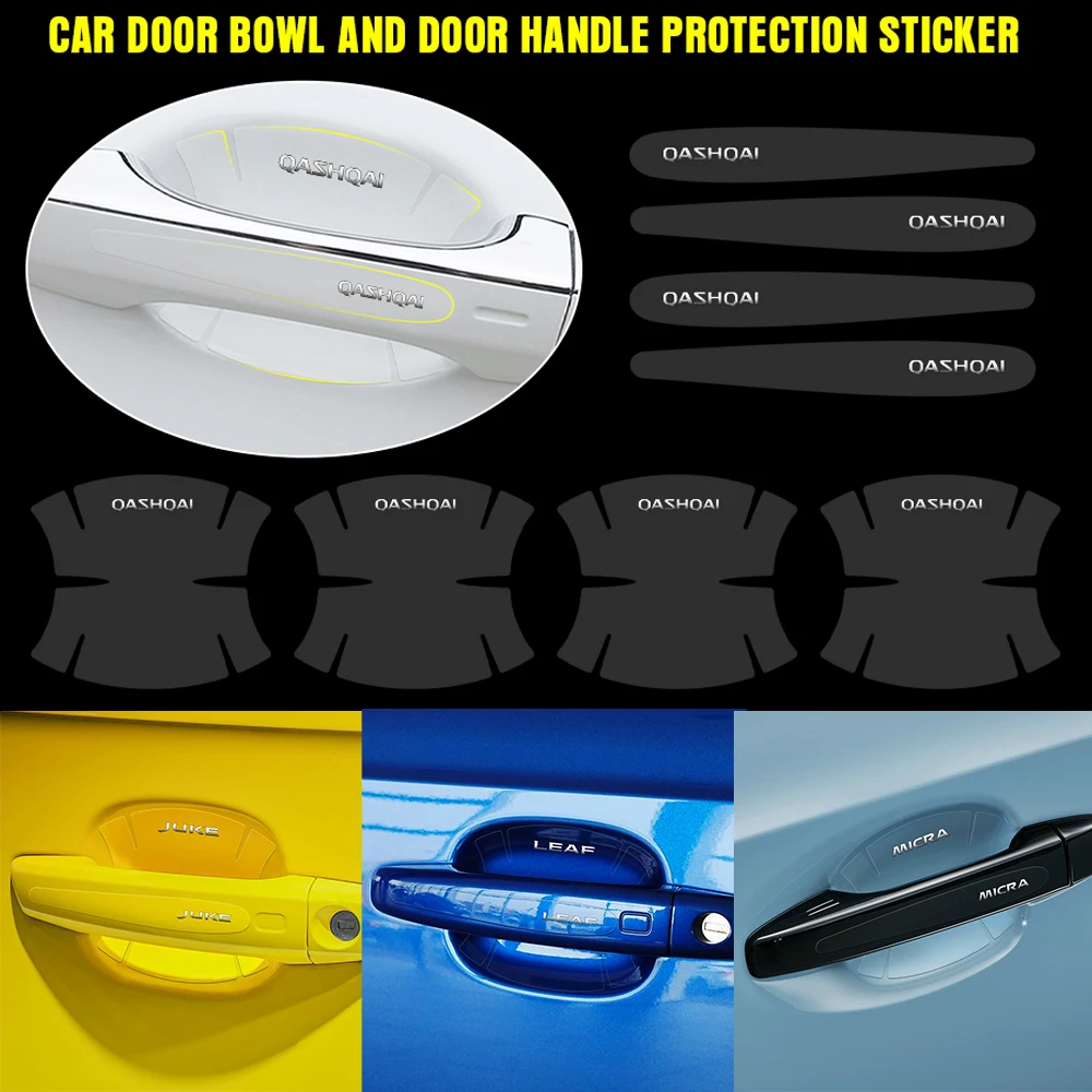 

8PCS Transparent Car Styling Bowl Door Handle Stickers For Nissan Qashqai Juke Leaf Micra Sentra NOTE Patrol Maxima X-TRA Rogue