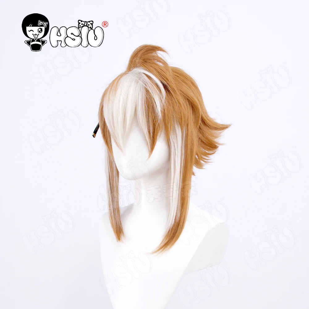 Gorou Cosplay wig game Genshin Impact Cosplay HSIU Brown and white mixed color short hair Free wig Cap Genshin Impact wig