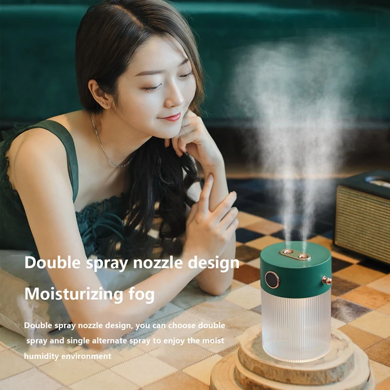 

2PCS Humidifier with Warm Light Crystal Double Nozzle Humidifiers 650ML Large Capacity USB Sprayer for Home Office