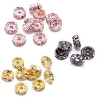 50pcs 4 6 8 10 12mm gold silver rhinestone rondelles crystal bead loose spacer charm beads for diy jewelry making accessories