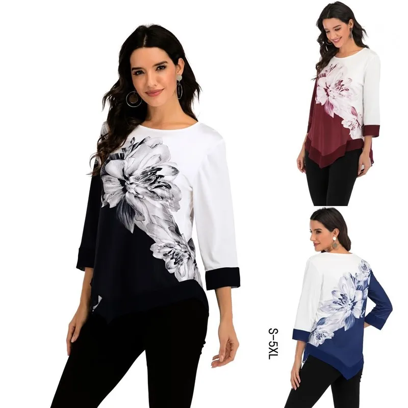 Женская рубашка с принтом LOSSKY повседневная офисная блузка круглым вырезом и